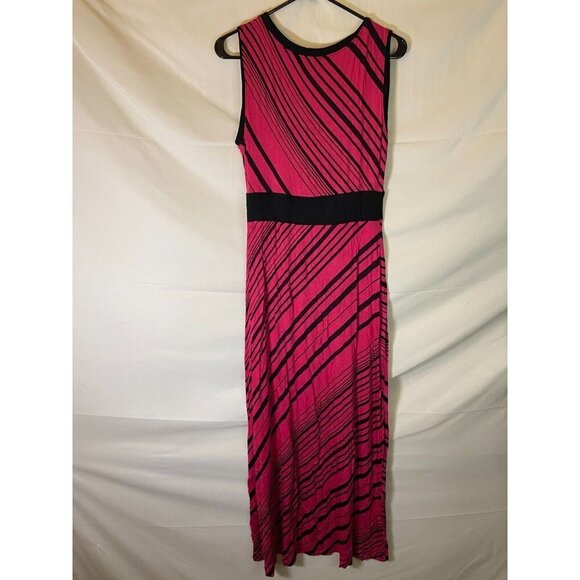 APT 9 WOMENS SIZE PM PETITE MEDIUM PINK BLACK MAXI DRESS LONG SLEEVELESS - Picture 3 of 3